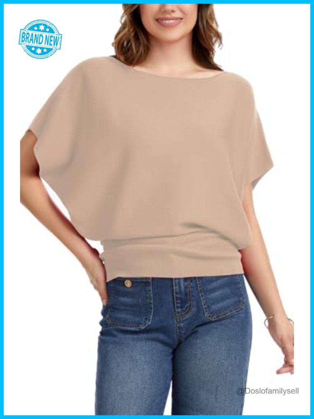Off Shoulder Batwing Sleeve Knit Sweater Pullover Loose Lightweight Summer Top